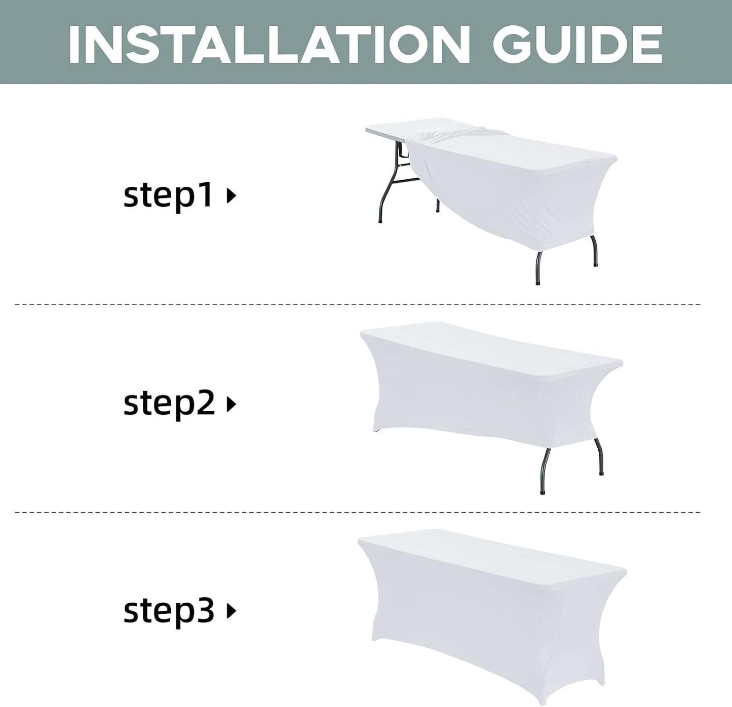 CWK 4FT Waterproof Stretch Spandex Table Cover for Rectangular Tables - Elastic Fitted Tablecloth for Folding Tables,Wrinkle Resistant Table Cloth for Parties, Weddings, Banquets & Events (White)