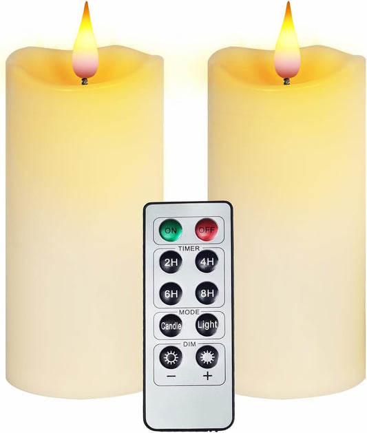 Aignis Indoor Flameless LED Candles Battery Operated with Remote Timer and Unique Double-Color Flame for Home/Wedding/Holiday Decor, Set of 2(D 2.95" x H 6")