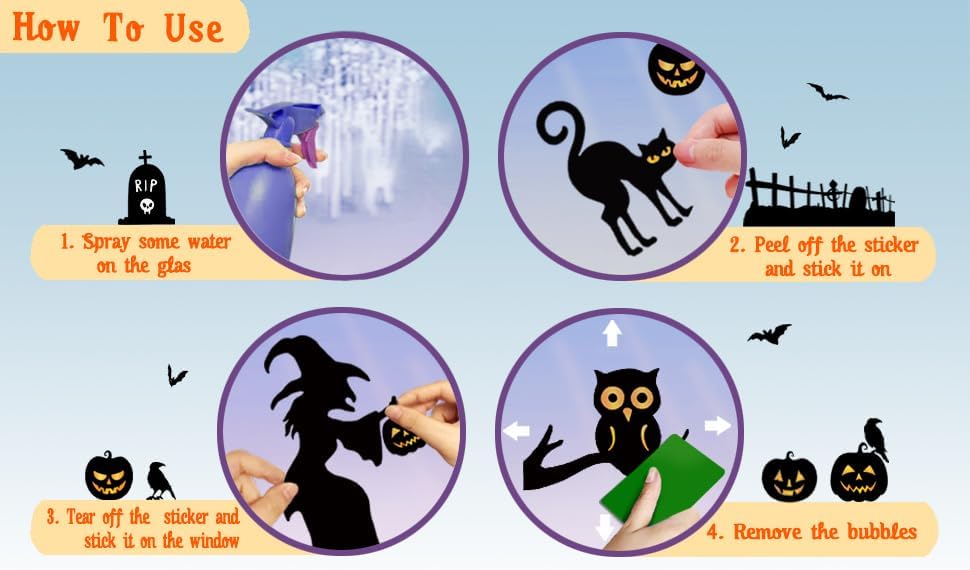 150 Pcs Halloween Window Clings Bats Witches with Cauldron Halloween Window Decoration | Large-Size Double-Side Skeletons Windo Clings Hallowee Party Decoration Reusable & Removable