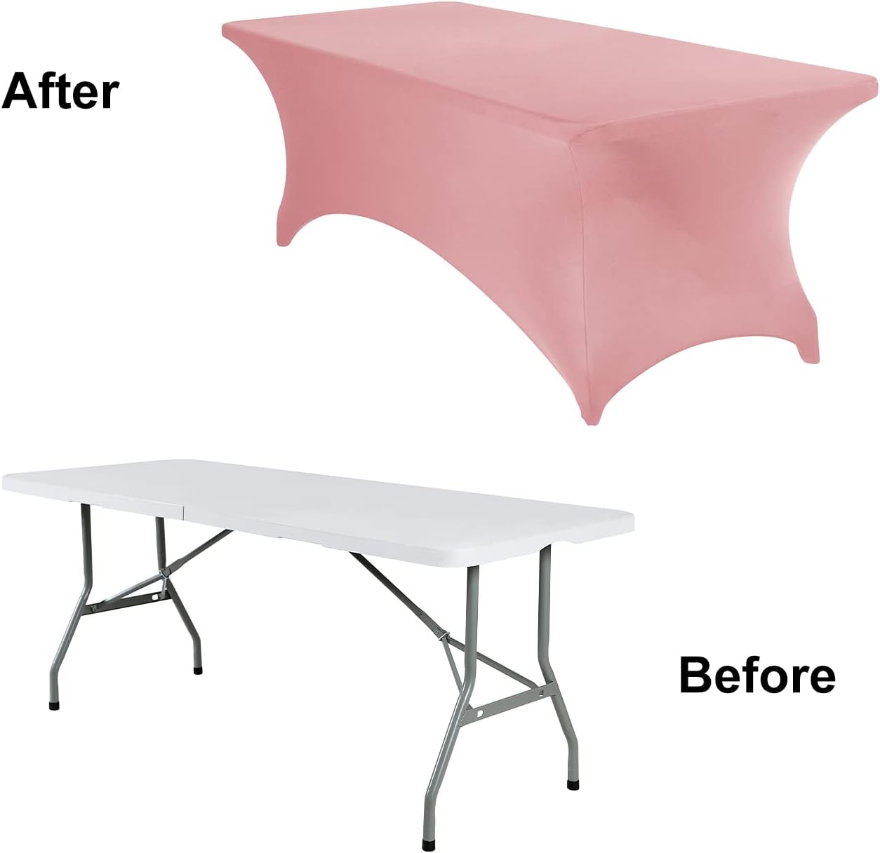 2Pack Spandex Waterproof Table Covers 8ft，Spandex 8ft Waterproof Table Cover for Party,Wedding, Banquet, and Events(Dusty Pink)