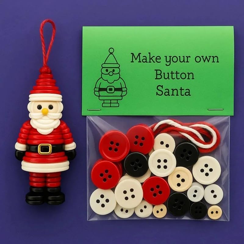 DIY Christmas Button Ornament Making Set–Fun Holiday Handmade Decorations for All Ages,DIY Craft Buttons Kit with Christmas Snowman/Santa/Angel,Xmas Tree Hanging Decorations (#C)