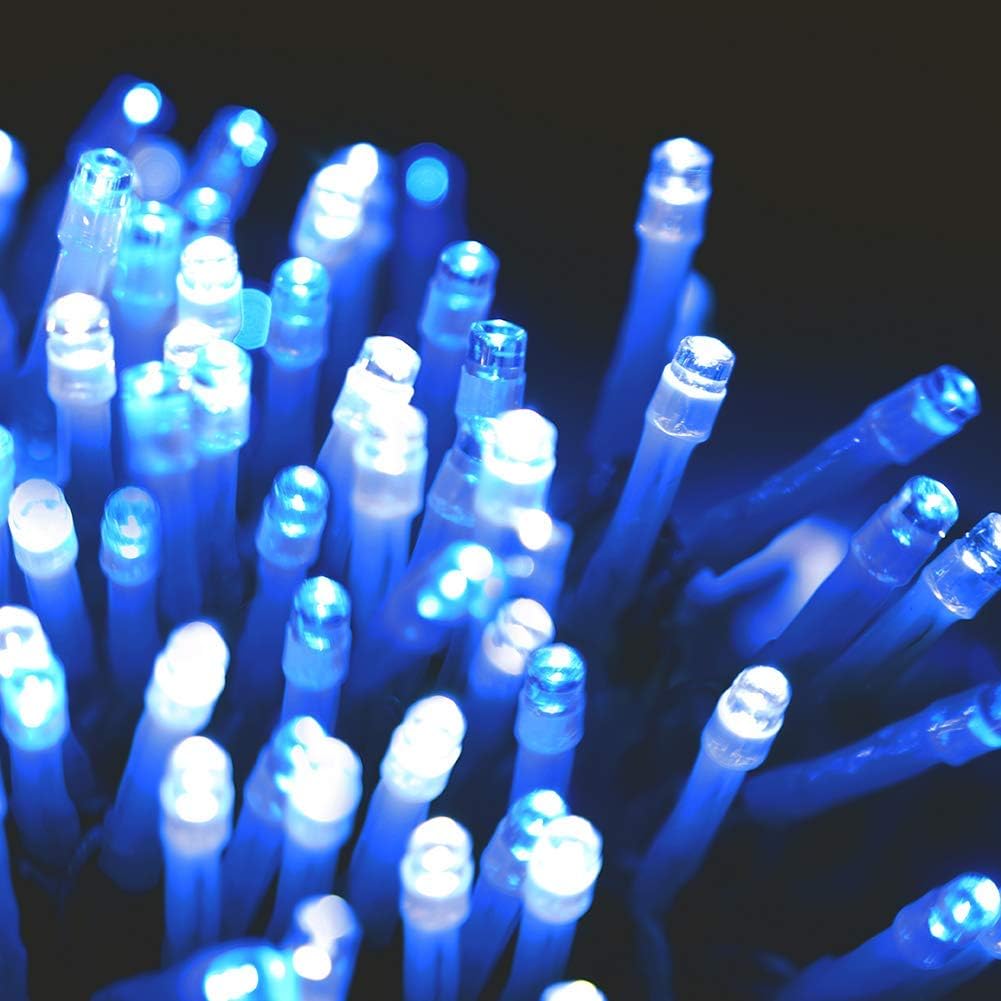 33FT 100 LEDs String Lights Waterproof Fairy Lights 8 Modes with Memory 30V UL Certified Power Supply for Home, Garden, Wedding, Party, Christmas Decoration Indoor Outdoor (Cool White+Blue)