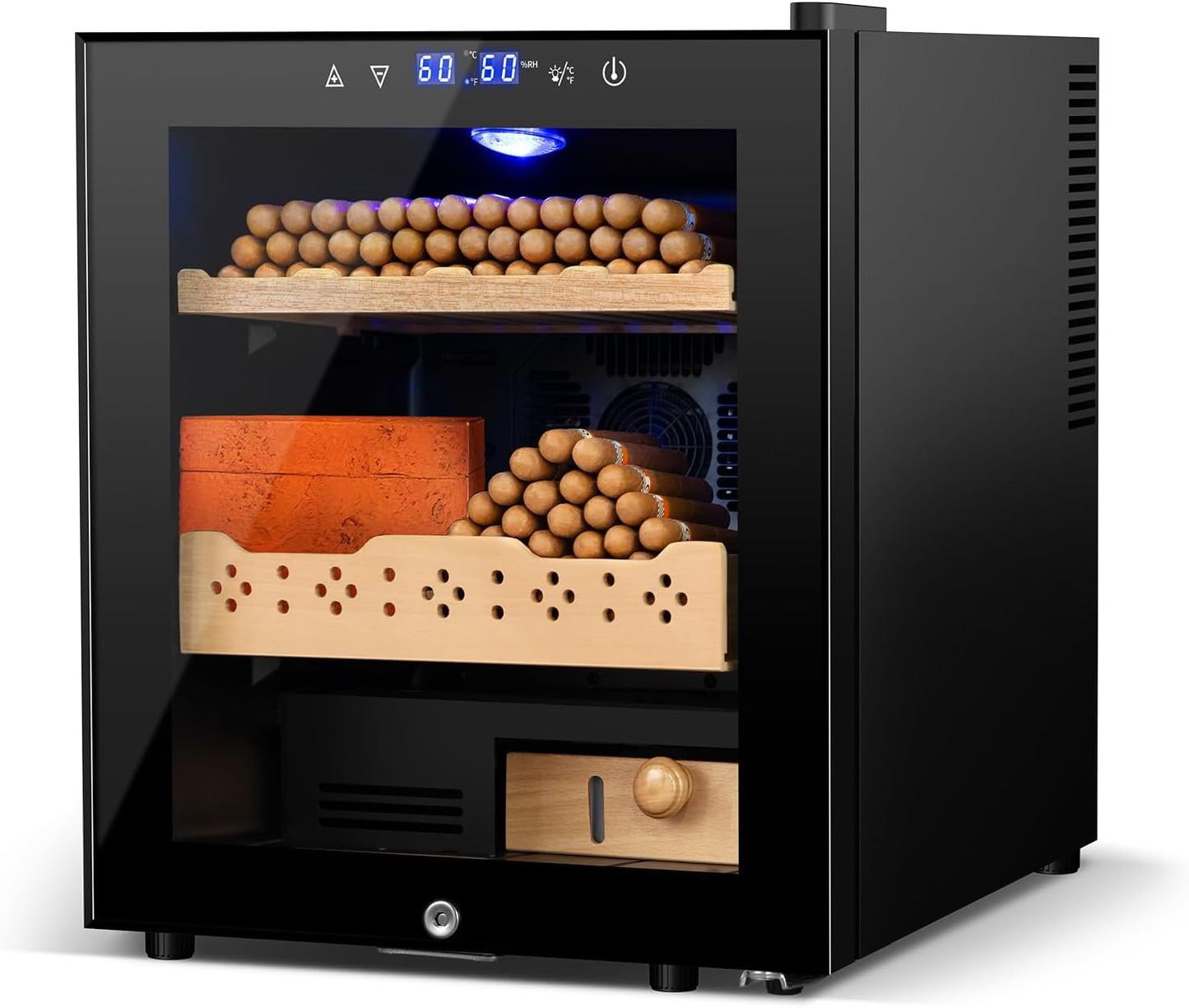 Electric Humidor for Cigars, 50L 300 Counts Large Capacity, Thermostatic Electric Cigar Cooler Cabinet with Spanish Cedar Wood Shelves, Digital LED Screen, Smart Humidity & Temp Control, Gifts for Men