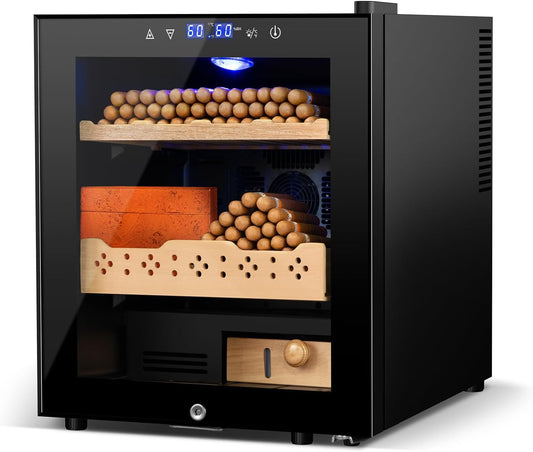 Electric Humidor for Cigars, 50L 300 Counts Large Capacity, Thermostatic Electric Cigar Cooler Cabinet with Spanish Cedar Wood Shelves, Digital LED Screen, Smart Humidity & Temp Control, Gifts for Men