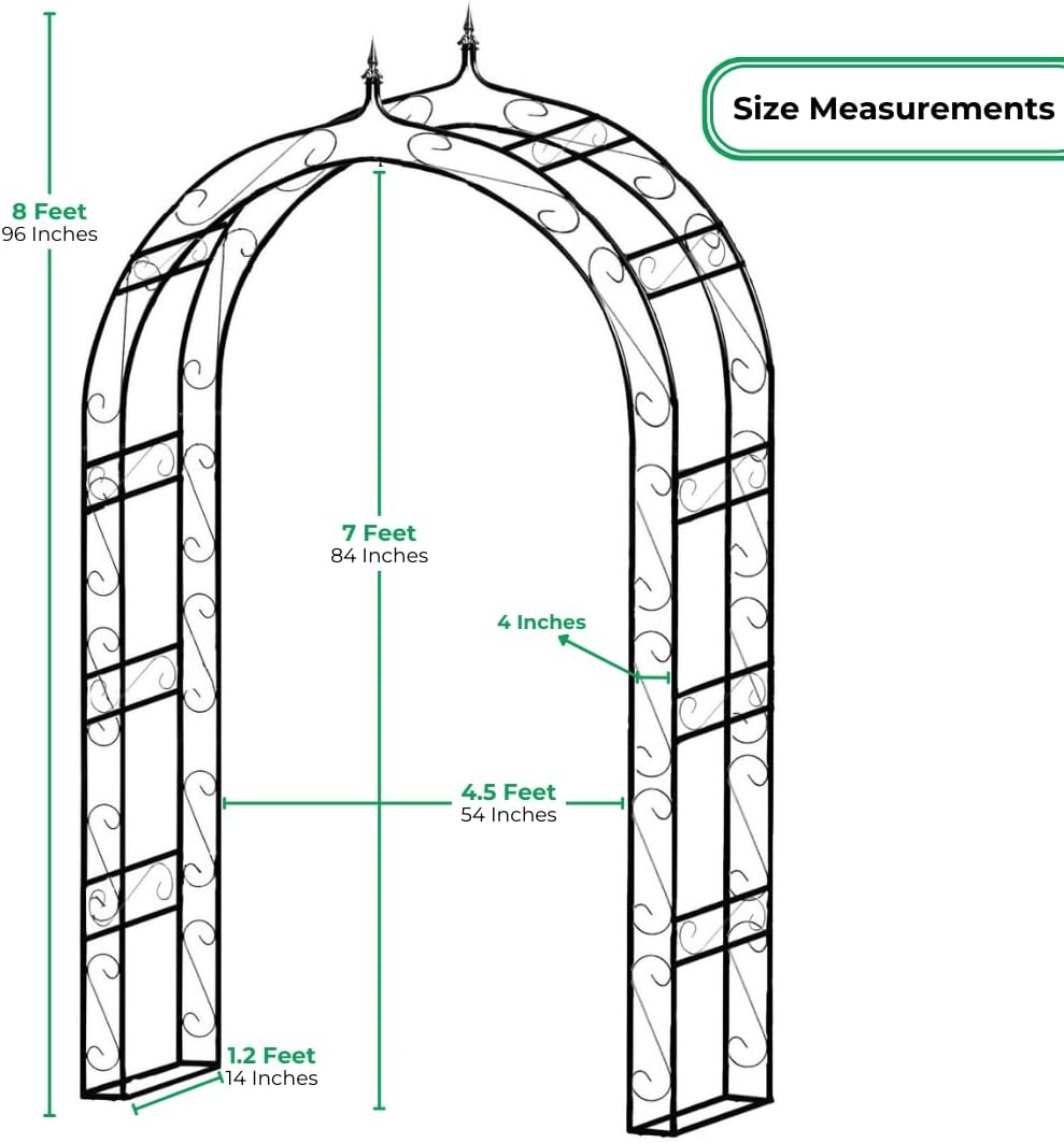 Adorox 8’ Classic Decorative Metal Garden Arch Arbor for Wedding, Bridal Party, Various Events, Garden Archway or Focal Point with/Without Climbing Plants Vines Flowers or Festival Lights Decorations