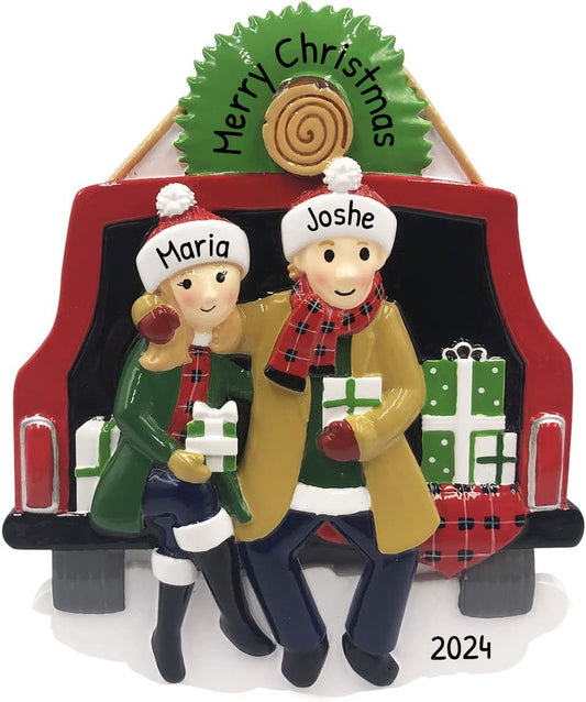 3D Personalized Our First Christmas Ornament 2025 Red Truck Couple Ornaments Tailgate Couples Ornament 2025 Family of 2 Xmas Tree Presents for a Couple Ornaments Couples Unique Gifts