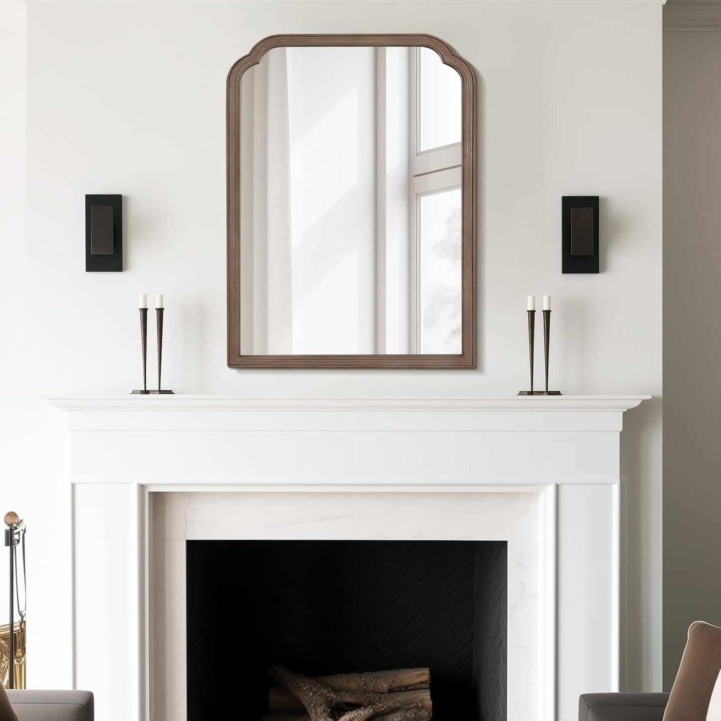 WallBeyond 30" x 40" Wood Bathroom Mirror for Wall Mounted, Rustic Rounded Corner Vanity Mirror for Entryway, Living Room or Bedroom Home Decorative [30" x 40" Walnut]