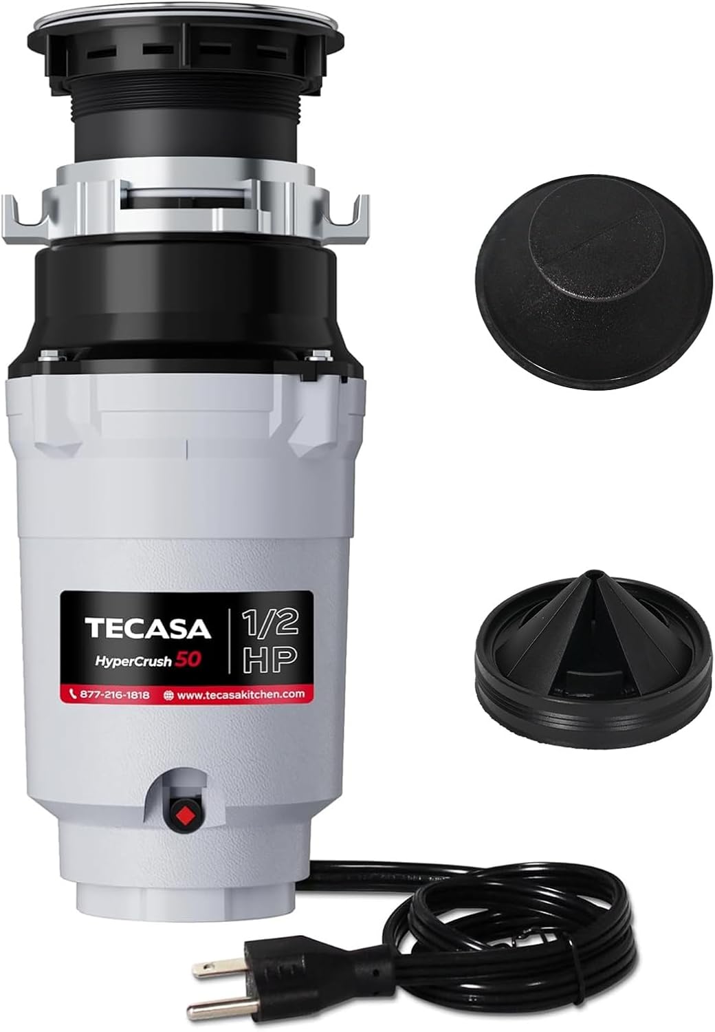 Garbage Disposal, TECASA 1/2 HP Pro Food Waste Coutinuous Feed, Garbage Disposals with Stopper Power Cord, Stainless Steel Grinding System for Kitchen Sink - HyperCrush 50 PRO