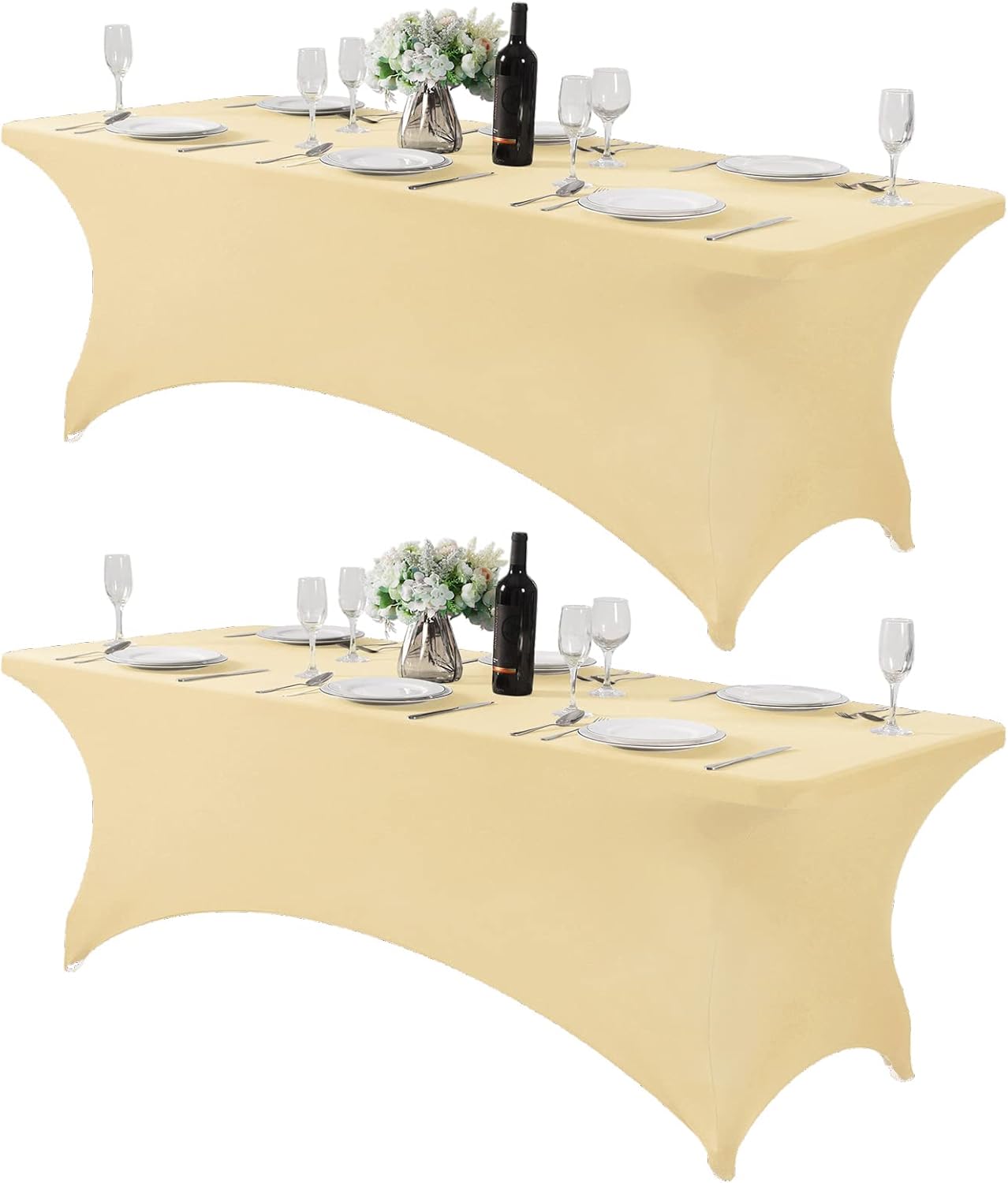 2Pack Spandex Table Cover for 8FT or 4ft or 6ft Table Universal Fitted Stretch Tablecloth for Party, Banquet, Wedding and Events-Champagne