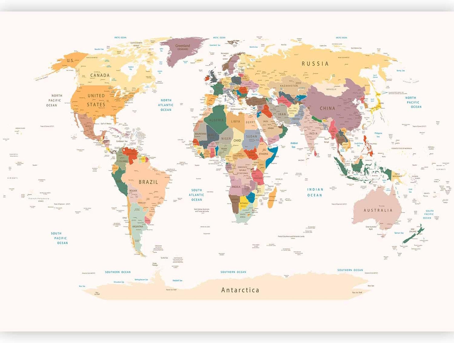 artgeist Premium Wall Mural World Map 177x124 in - XXL Non-Woven Wallpaper Fleece Wall Decor Photo Print Picture Image Design Home Map of The World k-B-0001-a-b