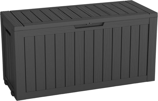 72 Gallon Deck Box Lockable Resin Outdoor Storage Box waterproof Outdoor Container for Patio Furniture Cushions, Pillow