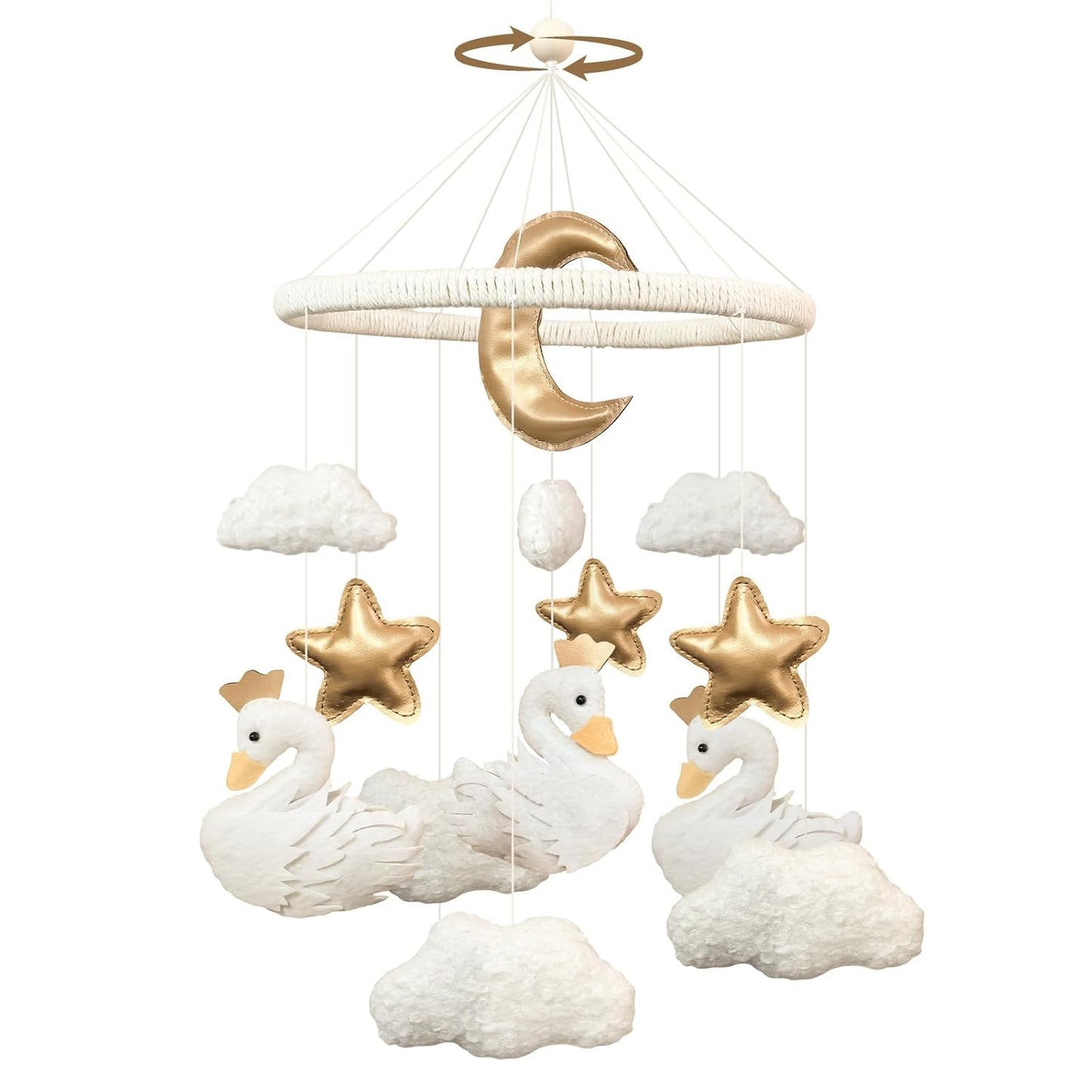 Baby Mobile for Crib Swan Nursery Decor for Girls Handmade Boho Baby Crib Mobile Cloud Moon Star for Infant Bassinet Bedroom Hanging Felt Princess Swan Nursery Room Decor Newborn Gifts