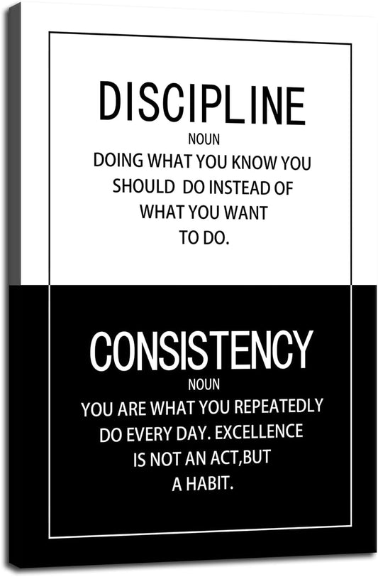 Discipline Consistency Noun Inspirational Wall Art for Office Motivational Posters Picture Prints Canvas Modern Home Decor Painting Artwork for Stretched and Framed Ready to Hang [24''W x 36''H]