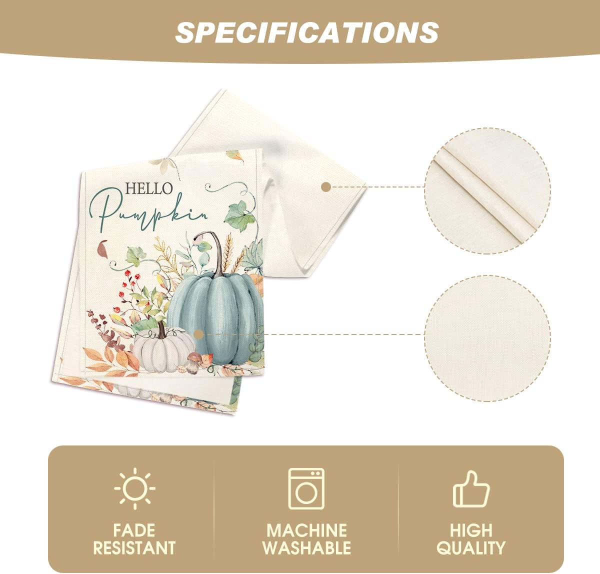 Artoid Mode Aqua Hello Pumpkin Leaves Fall Table Runner, Seasonal Autumn Kitchen Dining Table Decoration for Home Party Decor 13x36 Inch