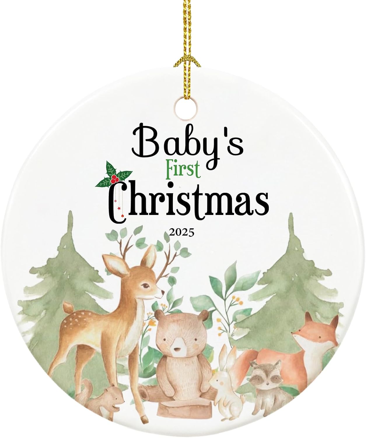 Baby's First Christmas Ornament 2025,Babys First Christmas Ornament for Girl,Boy, Ceramic Keepsake Babies Ornaments with Ribbon and Gift Box