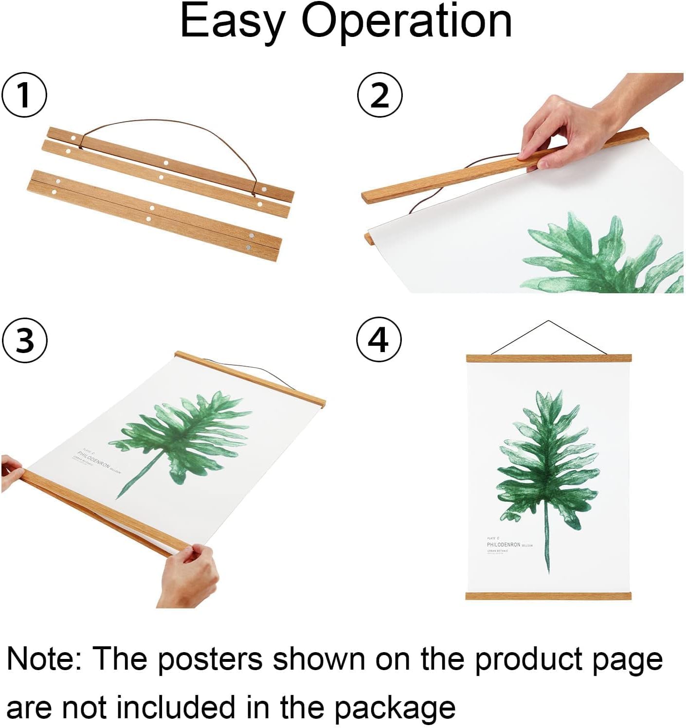 FALAMON Magnetic Poster Hanger Frame, 40x27 40x28 40x30 Teak Wood Magnet Poster Frame for Posters, Prints, Photos, Pictures, Maps, Scrolls, and Canvas Artwork