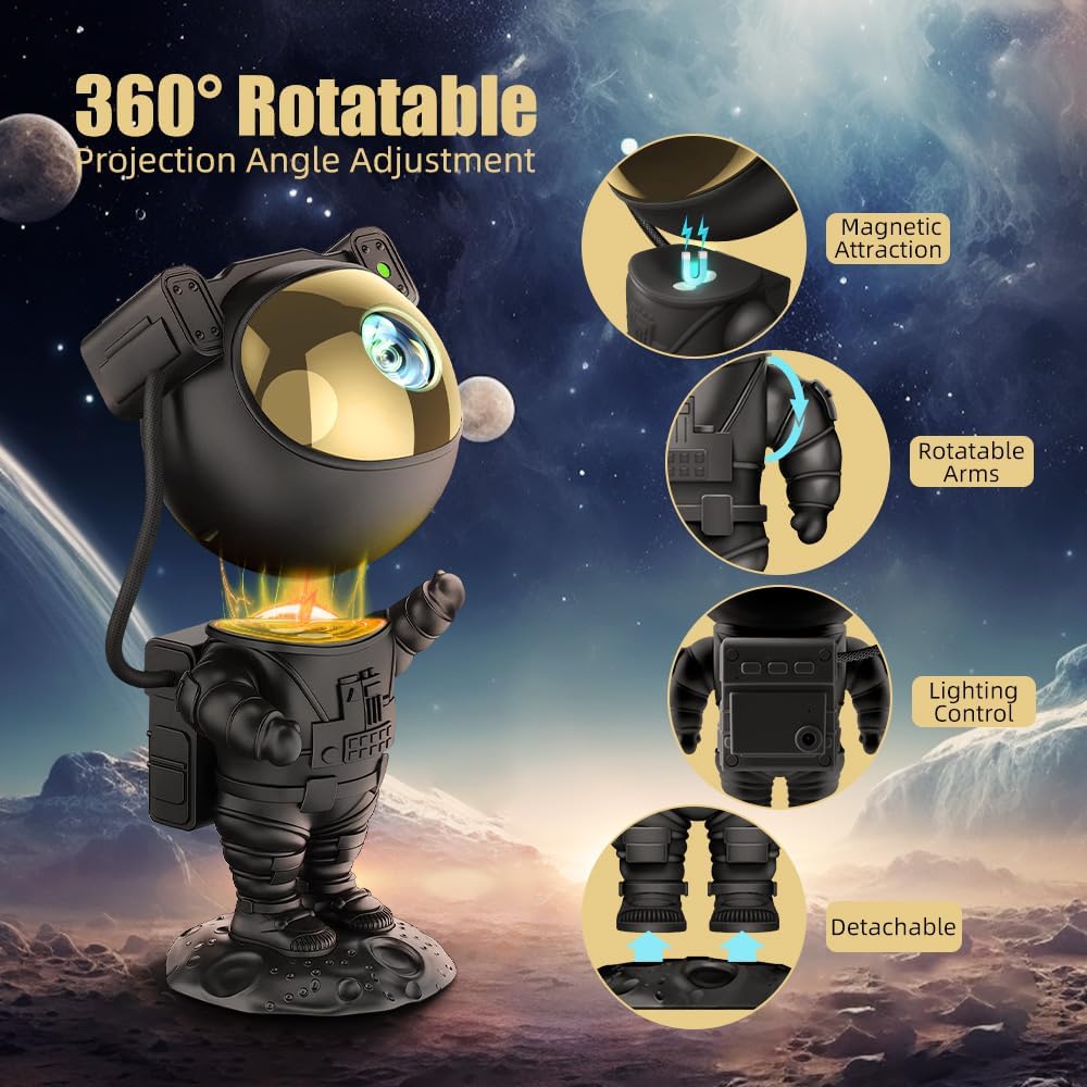 Astronaut Galaxy Projector Night Light with Timer and Remote Star Starry Nebula LED Lamp, Gift for Kids and Adults for Bedroom, Christmas, Birthday, Valentine's Day etc. (Black-Golden)