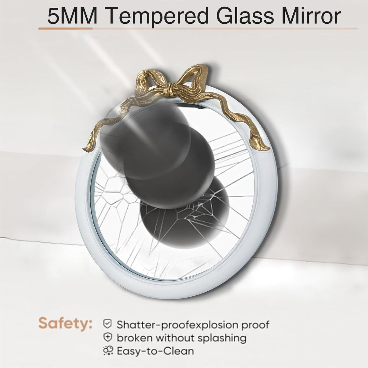 28 inch Round/Circle Wall Mirror, Vanity Bow Mirror for Wall Decor, Decorative Antique White&Gold Bathroom Mirrors, Traditional Art Home Decor for Dressing Table, Living Room, Bedroom