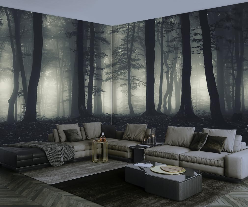 Foggy Forest Wallpaper Misty Jungle Rainforest Trees Nature Landscape Wall Mural(Not Peel n' Stick)