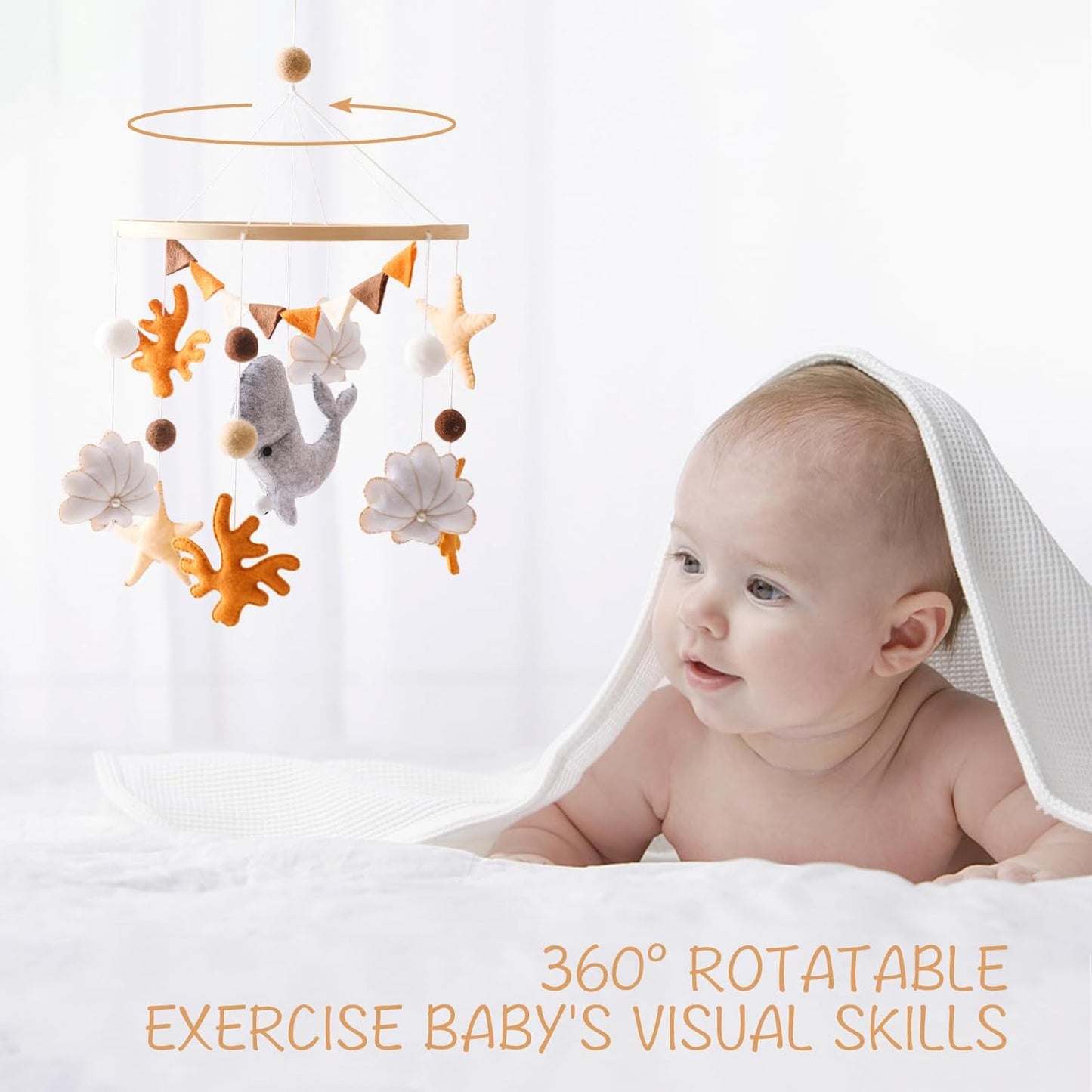 Baby Mobile for Crib - Ocean Animal Baby Mobiles - Baby Nursery Mobiles with Handmade Soft Felt Whale - Woodland Nursery Decor Toys for Ceiling Hanging | Perfect Baby Shower Gift for Baby Boys Girls