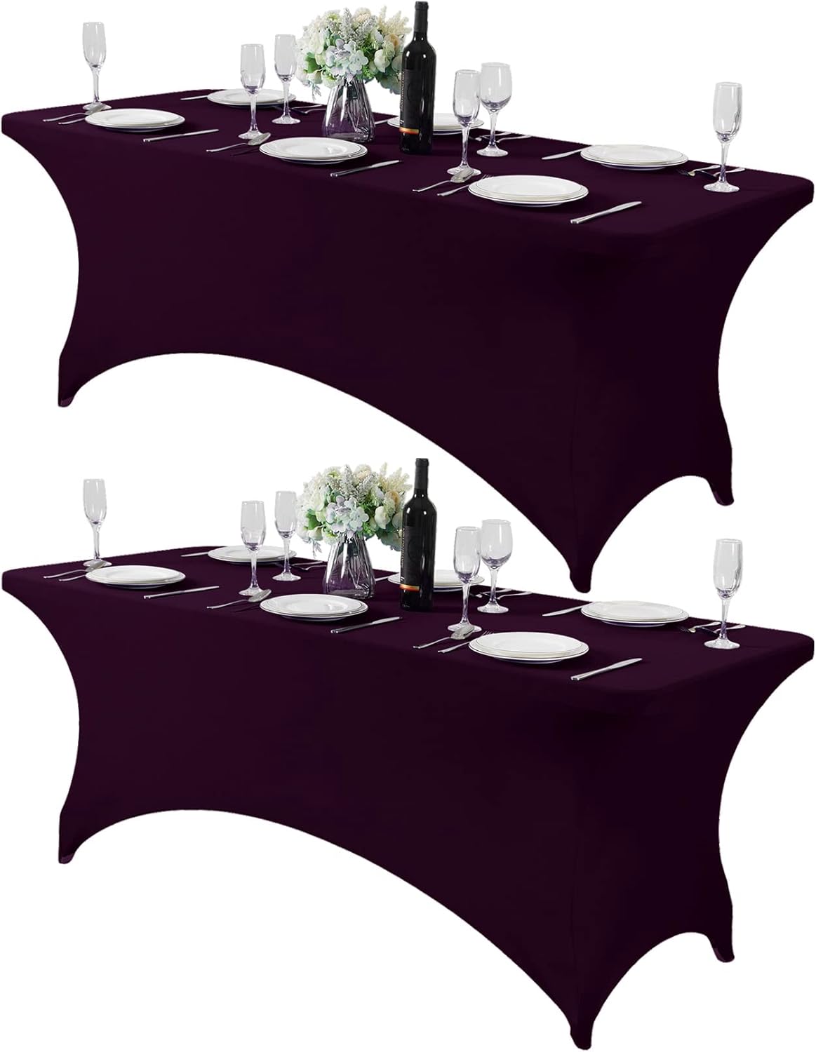 2Pack Spandex Table Cover for 6Ft or 4fT or 8ft Table Universal Fitted Stretch Tablecloth for Party, Banquet, Wedding and Events-Eggplant