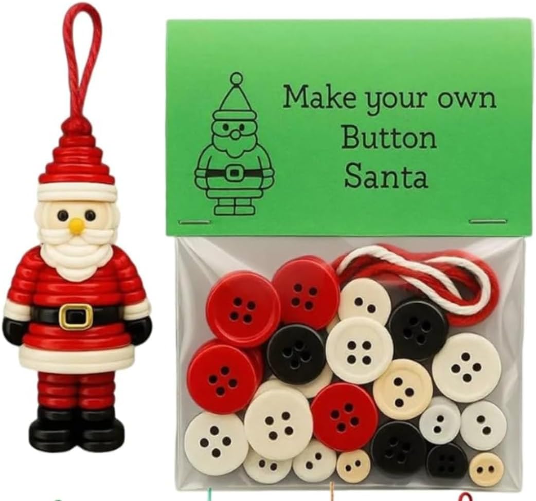 DIY Christmas Button Ornament Making Set - Snowman/Santa/Angel, Fun Holiday Craft Kit for All Ages, Ideal Xmas Tree Hanging Decor & Festive Gifts (6pcs-C)