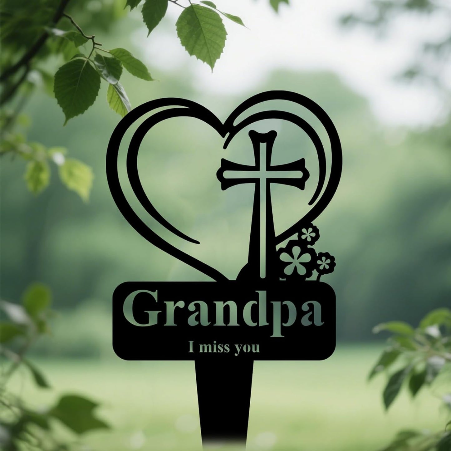 Grandpa Memorial Grave Stake, Cemetery Decorations for Grave Markers 12.5 x 7.2 inch Heart Metal Sympathy Stakes Graveside Plaque Decor Sign for Grandpa Graves, Yard, Garden - Black-Grandpa