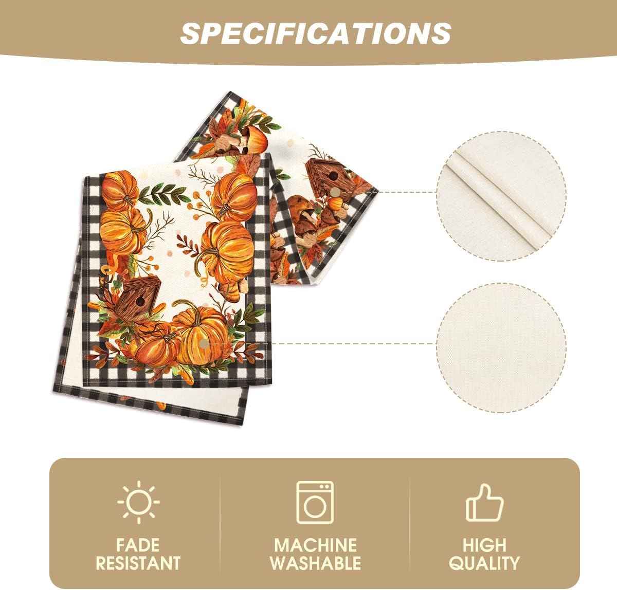 Artoid Mode Buffalo Plaid Pumpkins Mushrooms Birdhouse Leaves Table Runner, Seasonal Fall Harvest Vintage Kitchen Dining Table Decoration for Indoor Outdoor Home Party Decor 13 x 72 Inch