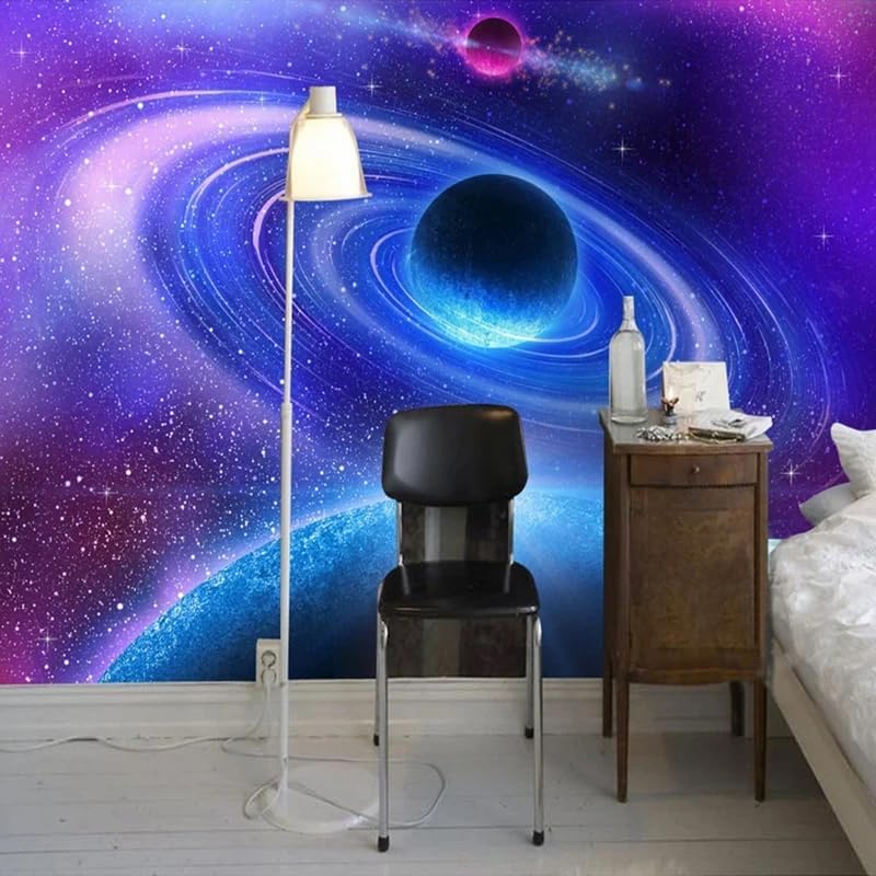Custom Galaxy Wall Mural 3D Modern Space Moon Universe Peel and Stick Wallpaper Murals Living Room Bedroom Wall Mural