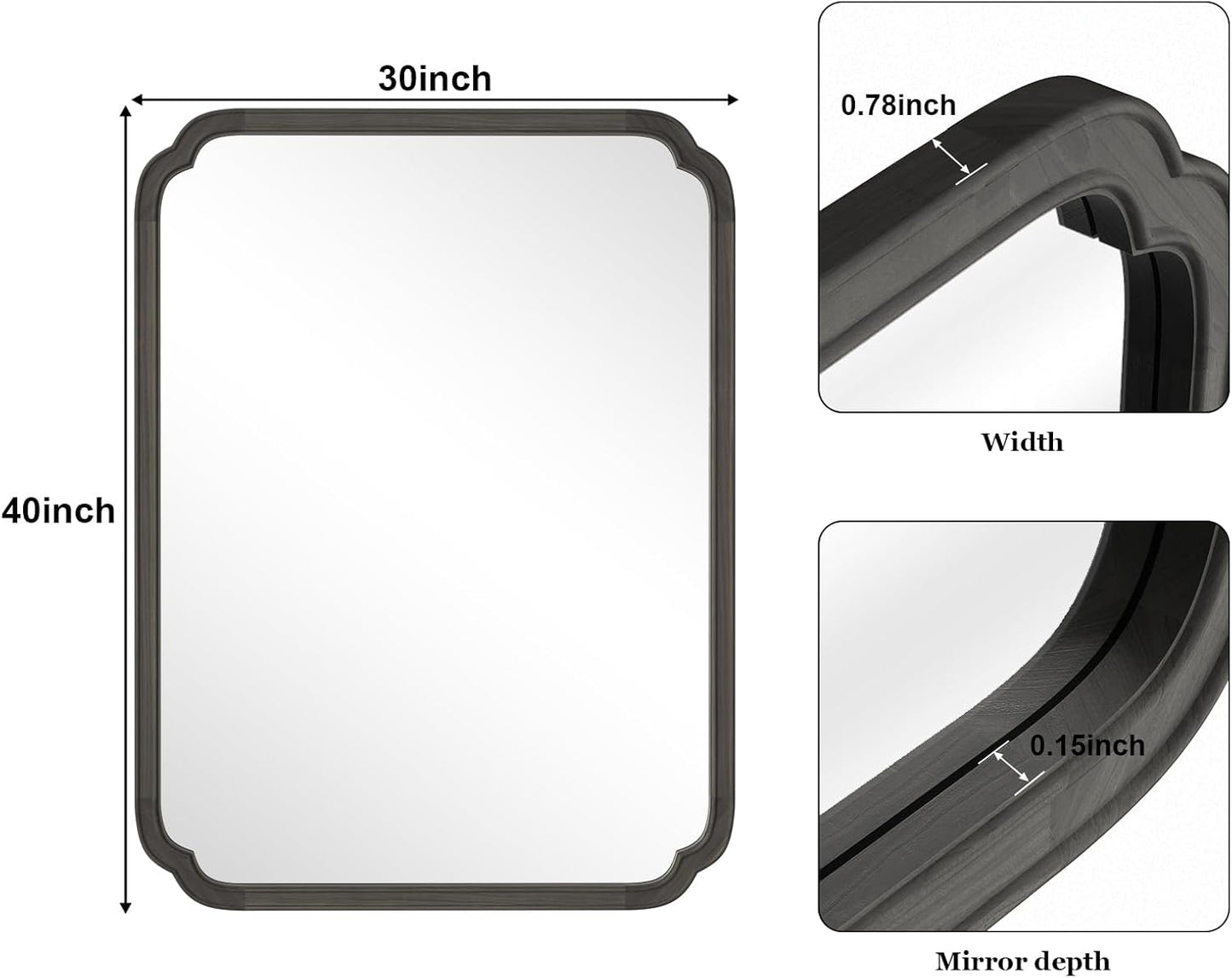 WallBeyond 30" x 40" Rounded Corner Arch Wall Mirror with Wood Frame for Entryway, Living Room or Bedroom Home Decor - Light Woodgrain [30 x 40 inches, Black]