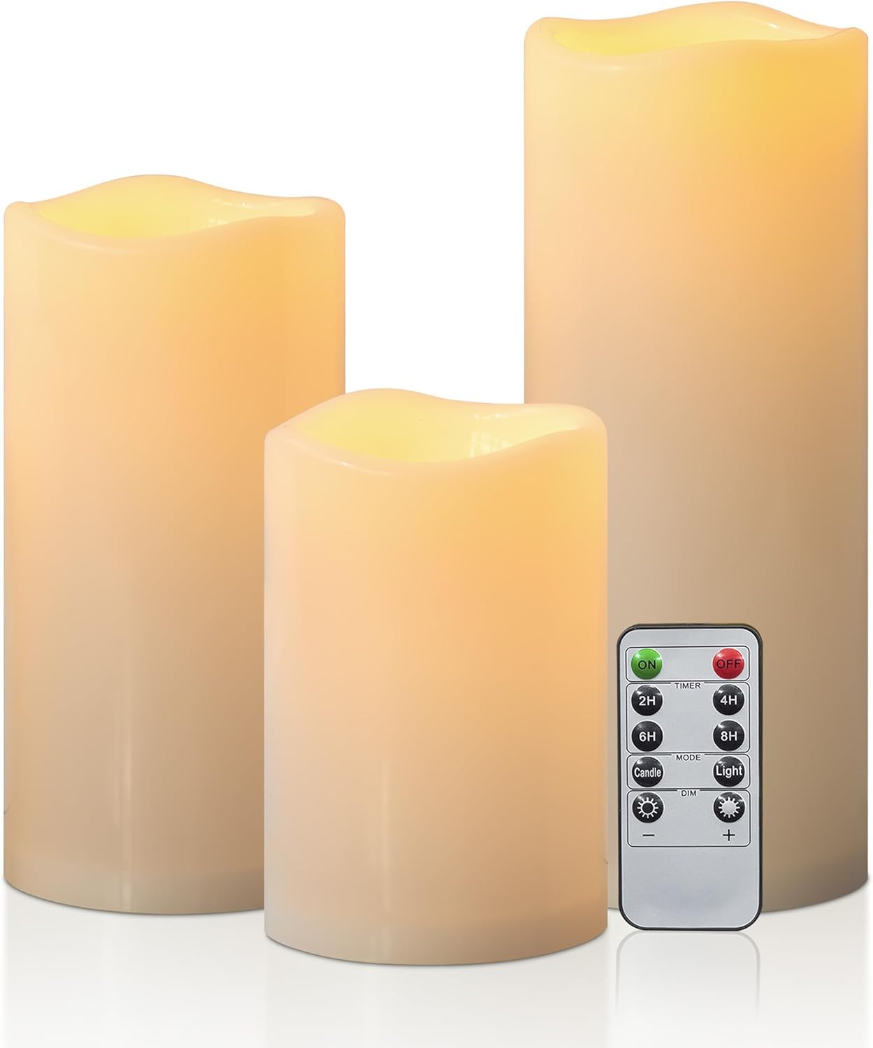 6" 8" 10" x 4" Waterproof Outdoor Flameless Candles Battery Operated LED Flickering Pillar Candles with Remote and Timer for Indoor Outdoor Lanterns, Long Lasting, Ivory White Large, Set of 3
