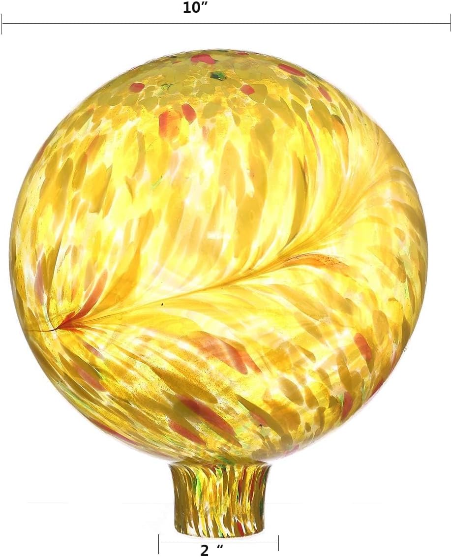 Gazing Ball 10 inch Colorful Glass Gazing Ball for Garden Decor, Indoor Outdoor Glass Gazing Globe Yard Decoration, Yellow