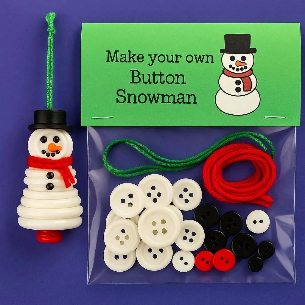 DIY Christmas Button Ornament Making Set–Fun Holiday Handmade Decorations for All Ages,DIY Craft Buttons Kit with Christmas Snowman/Santa/Angel,Xmas Tree Hanging Decorations (#A)