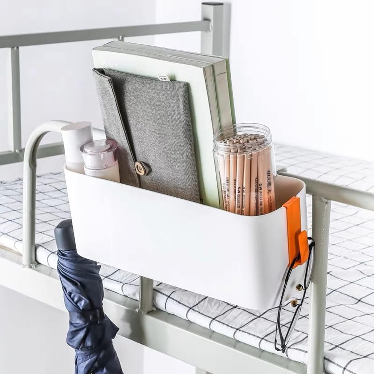 Bedside Storage Organizer Caddy Hanging Organizer Bunk Bed Shelf Holder Pocket for College Dorm Room Baby Bed Rails (Orange)