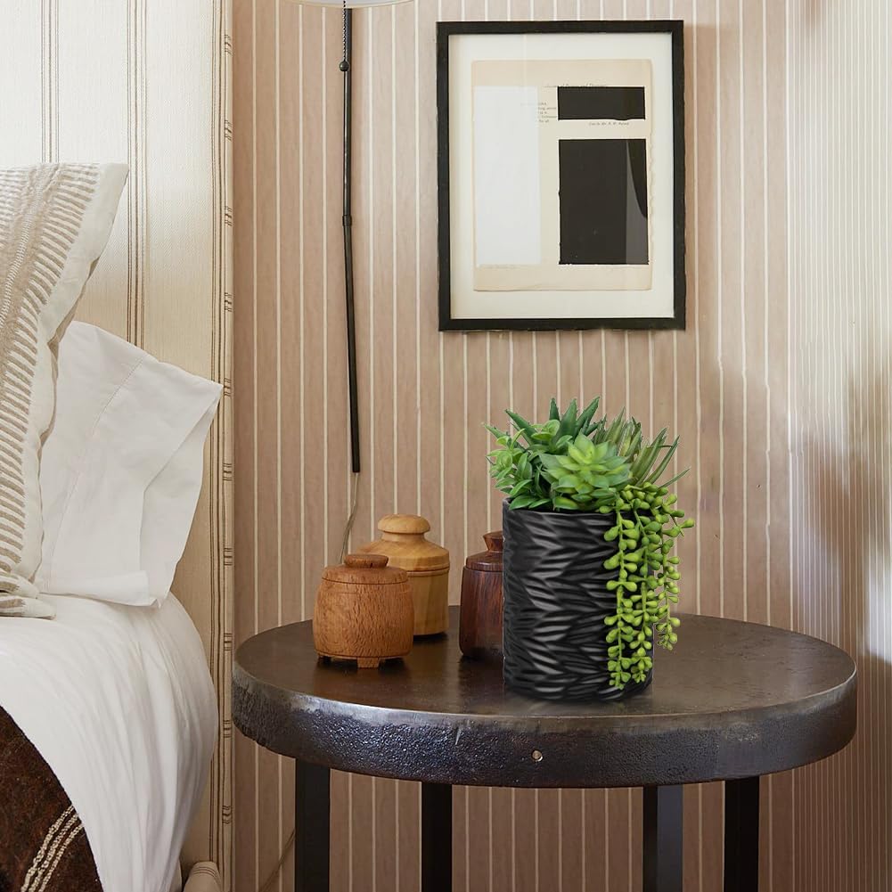 Artificial Succulents in Pots Faux Succulents Plants Fake Succulent Arrangement Potted Plants with Black Ceramic Vase for Office Desk Bathroom Shelf Living Room Indoor Home Decor Large