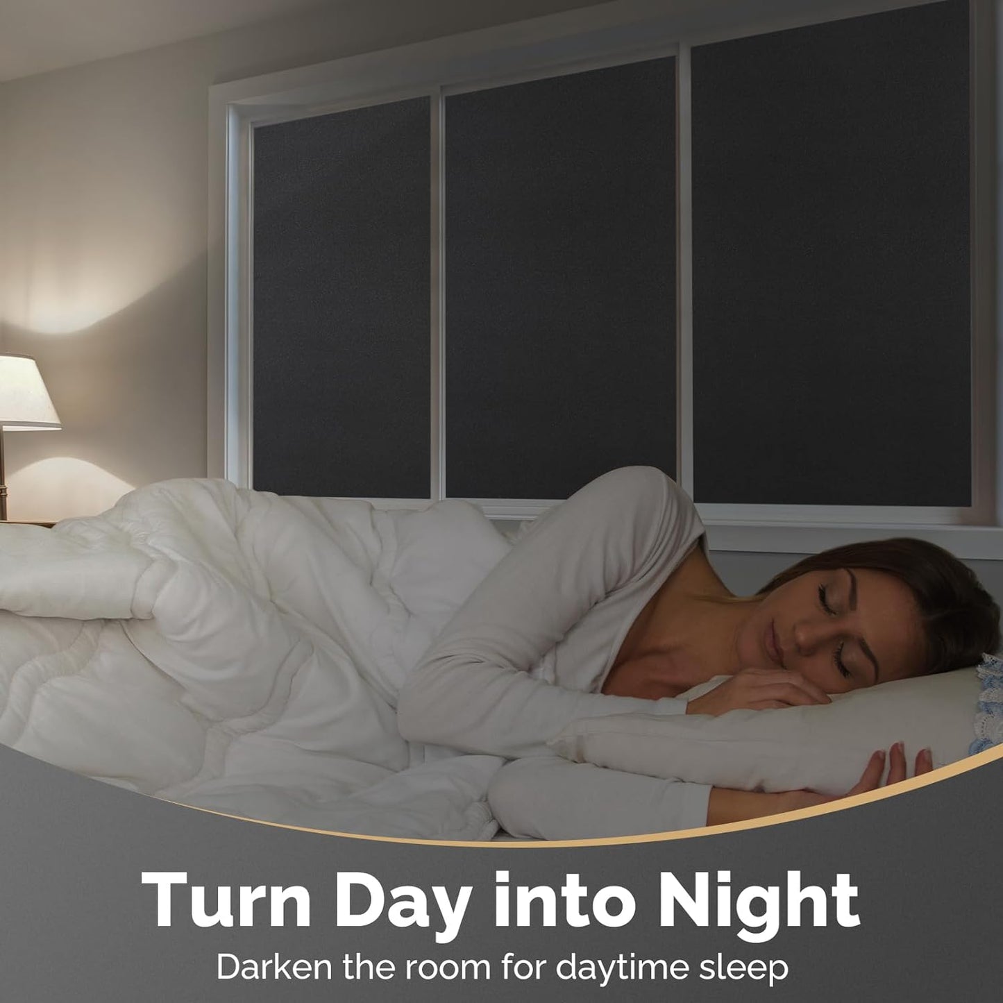 DOWELL Blackout Window Film, 100% Light Sun Blocking Static Cling Frosted Privacy Film for Glass, Heat Control Removable Window Tint, Room Darkening Cover for Day Sleep, Black, 23.6" x 78.7"