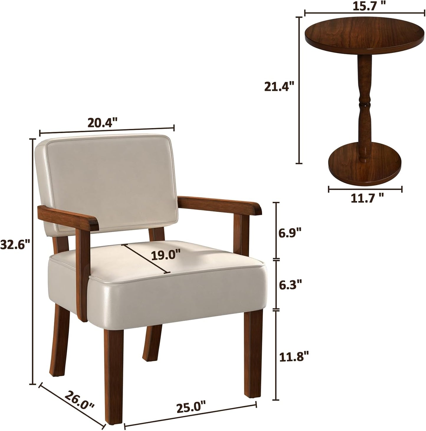 Accent Chair Set of 2 with Table, PU Leather Chair for Living Room Oversized Armchair with Soft Seat and Armrests for Bedroom Dinning Reading Waiting Room (Leather Beige)