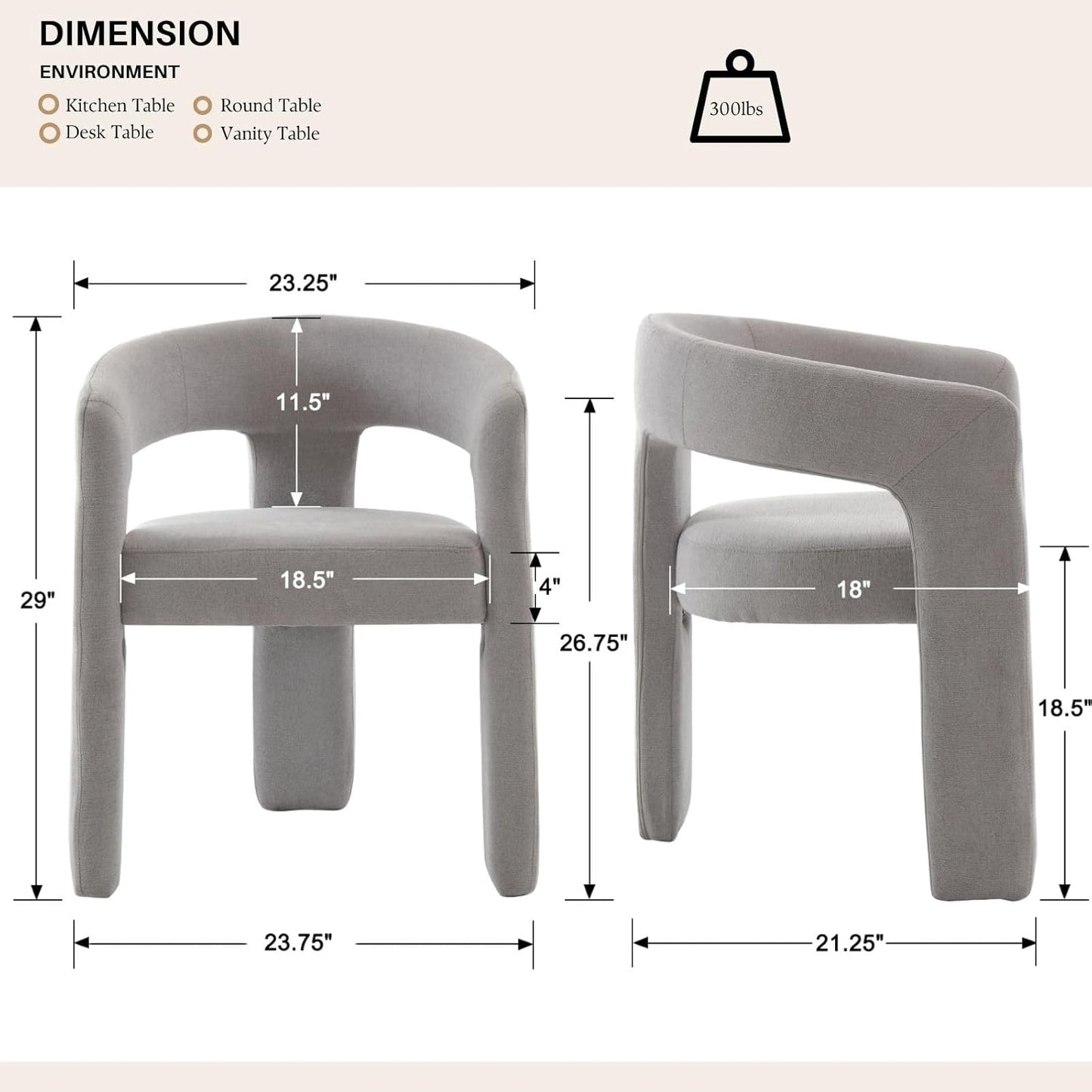 Grey Chenille Dining Chairs Set of 4, Modern Barrel Dining Room Chairs Upholstered Faux Fur Accent Chair with Arms and Round Back for Living Room Kitchen Armchair No Assembly Needed