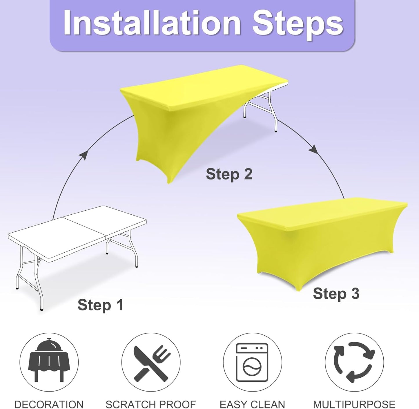 ABCCANOPY 6 FT Yellow Spandex Table Cover Stretch Fitted Wrinkle Resistant Tablecloth Reuse for Rectangular Folding Table Patry Event Wedding Banquet