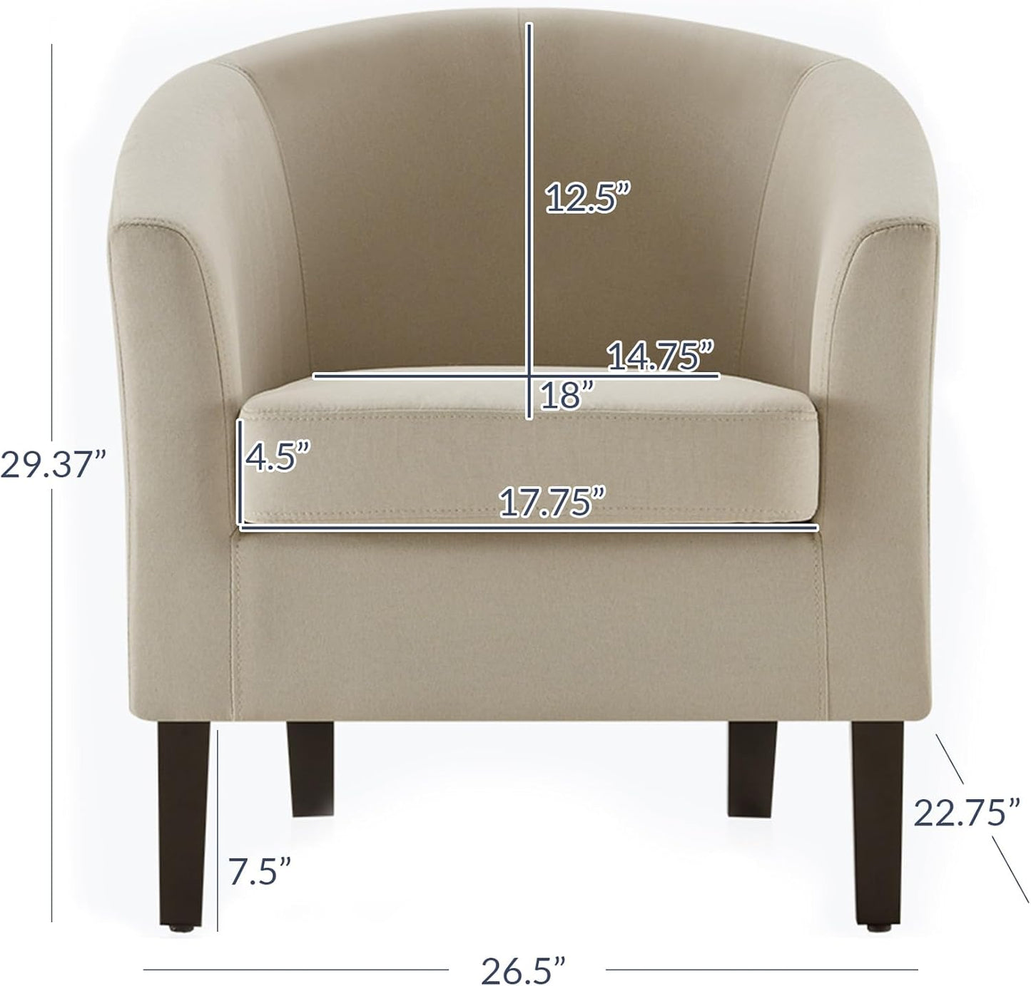 BELLEZE Accent Barrel Chair, Faux Leather Round Club Tub Sofa Corner Chair with Flared Legs and Cozy Soft Padding for Living Room Bedroom Waiting Room - Beige