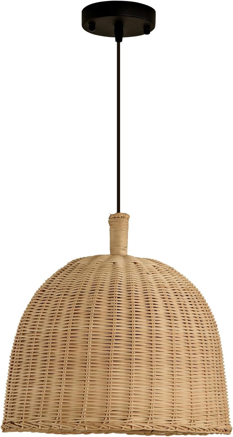 3-Light Rattan Pendant Light,13.77" Rustic Oval Hanging Light,Wicker Pendant Light Hand-Woven Rattan Chandelier for Public Place Dining Living Bedroom Kitchen Farmhouse