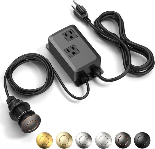 Garbage Disposal Air Switch Kit -Professional- Dual Outlet, Sink Top Waste Disposer On/Off, Garbage Disposal Button, Brass Made Cover, UL Listed