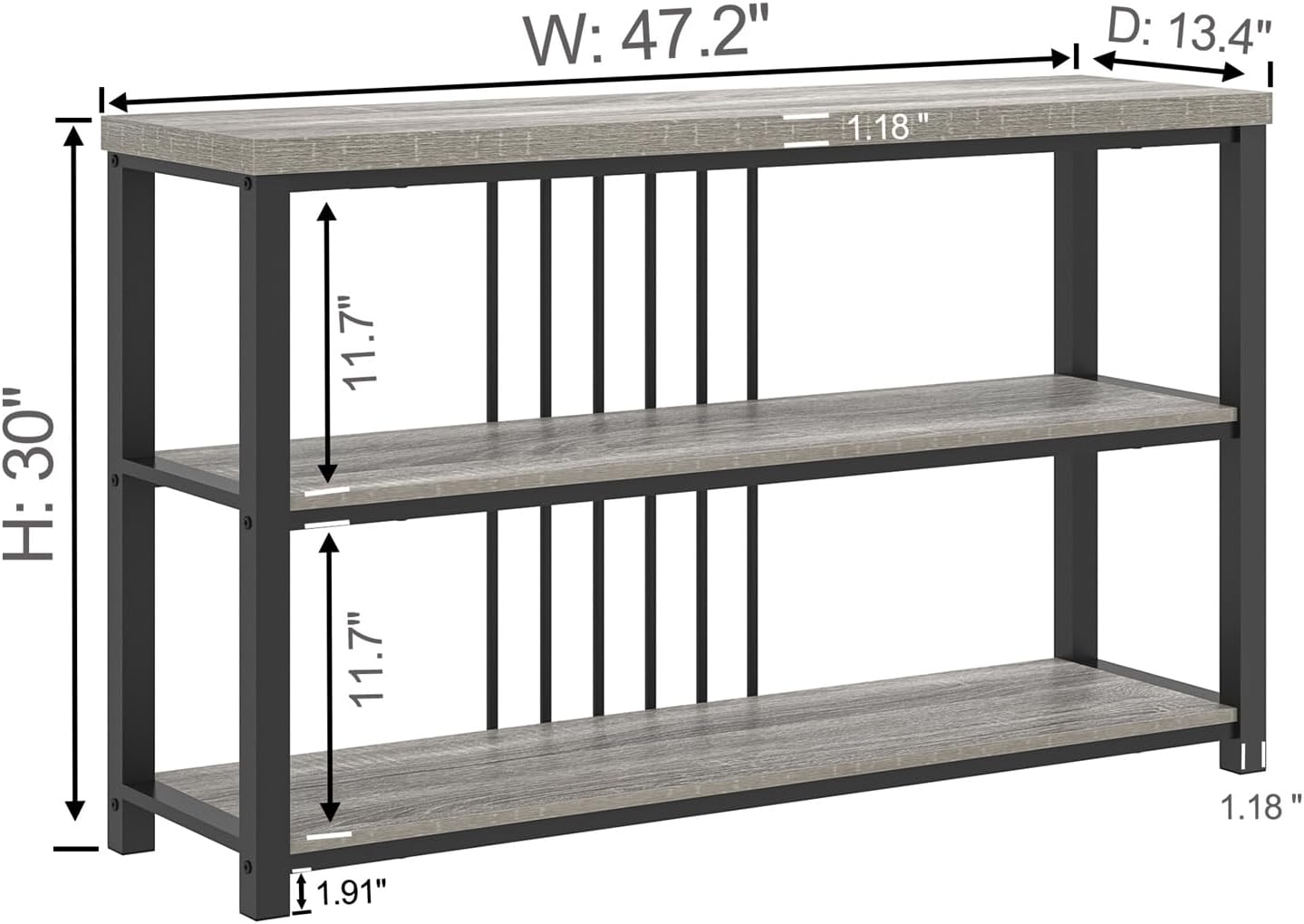 FOLUBAN Console Tables for Entryway, Sofa Table with 3 Tier Storage for Living Room Hallway Foyer Behind Couch, Rustic Light Grey