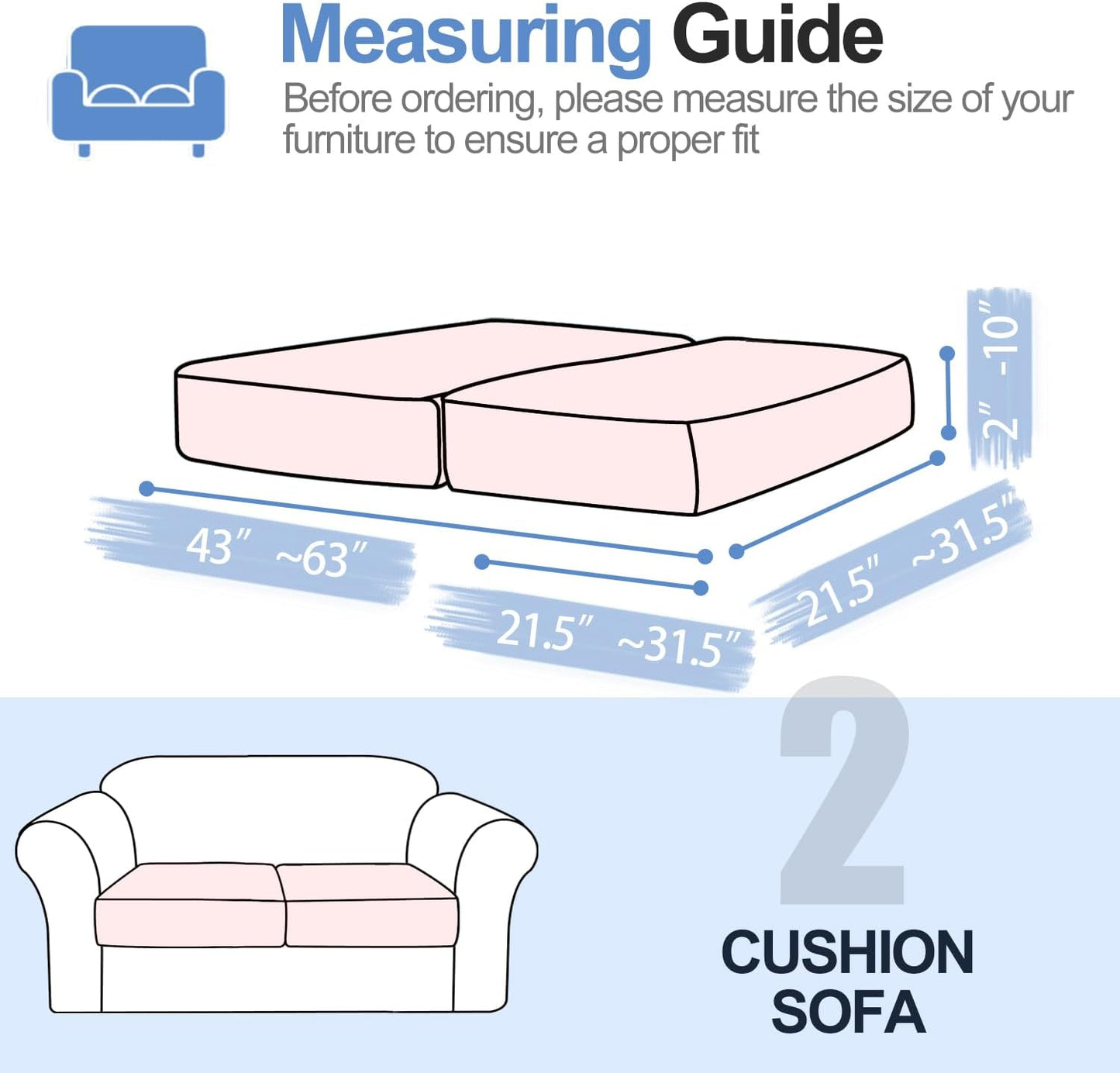 Couch Cushion Covers Individual Large Super Stretch Chenille (Softer Version) Sofa Cushion Covers, Couch Seat Covers Couch Slipcovers Furniture Protector (2PC, Pale Pink)