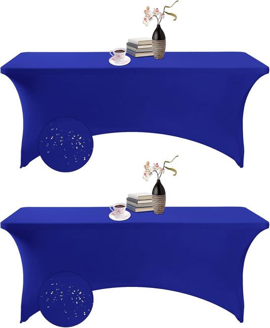 2Pack Spandex Waterproof Table Covers 6ft，Spandex 6ft Waterproof Table Cover for Party,Wedding, Banquet, and Events(Royal Blue)
