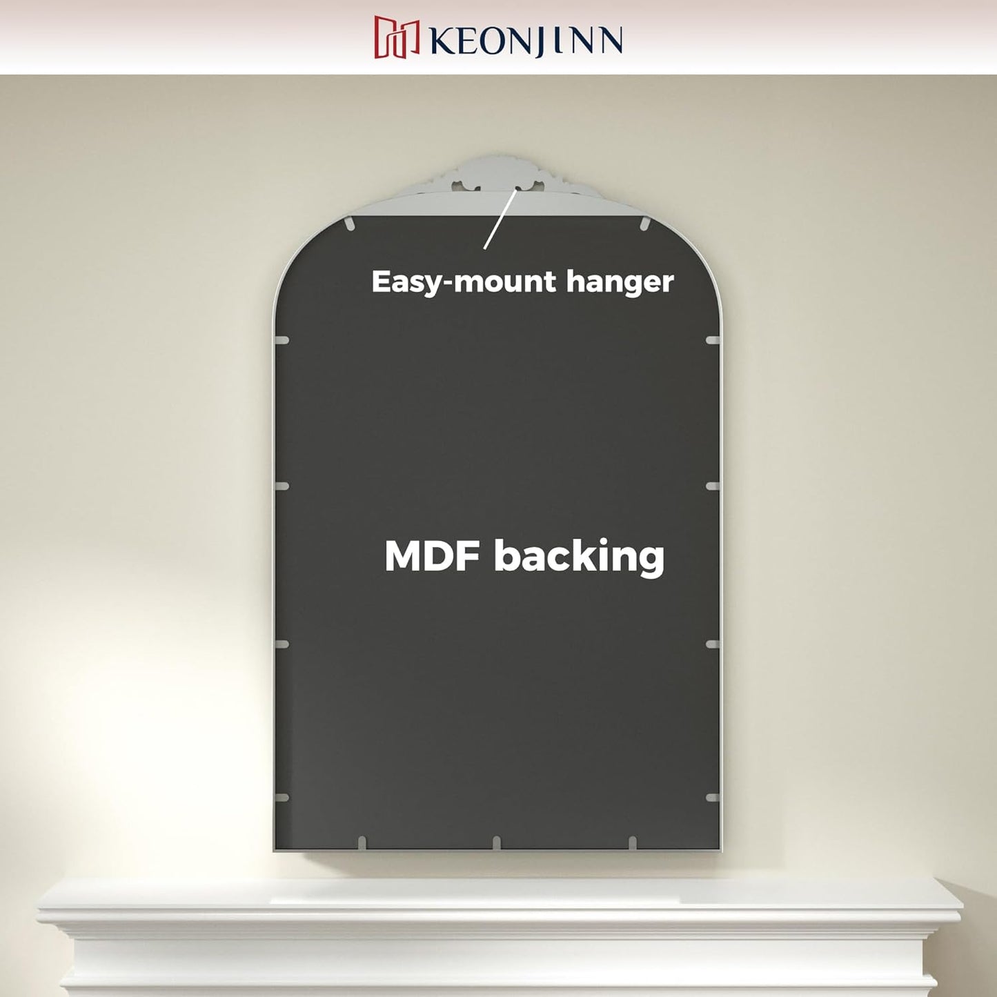 Keonjinn Vintage Mirror for Wall, 40" x 30" Silver Mirror with Metal Frame, Ornate Arched Decoration, Brass Mirror for Mantle, Living Room, French Cleat Mounting