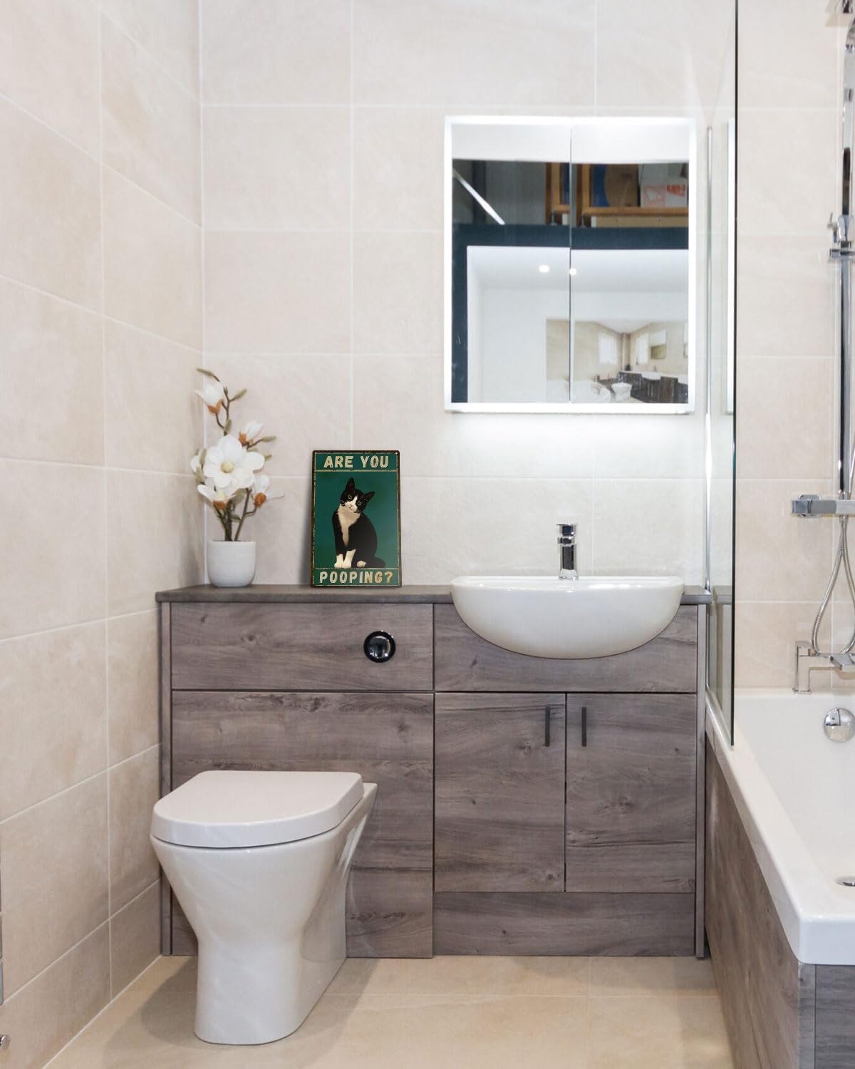 ALKB Tuxedo Cat Decor Are You Pooping Funny Metal Signs 8 x 12 Inch Black Cat Gift for Vintage Bathroom Decor