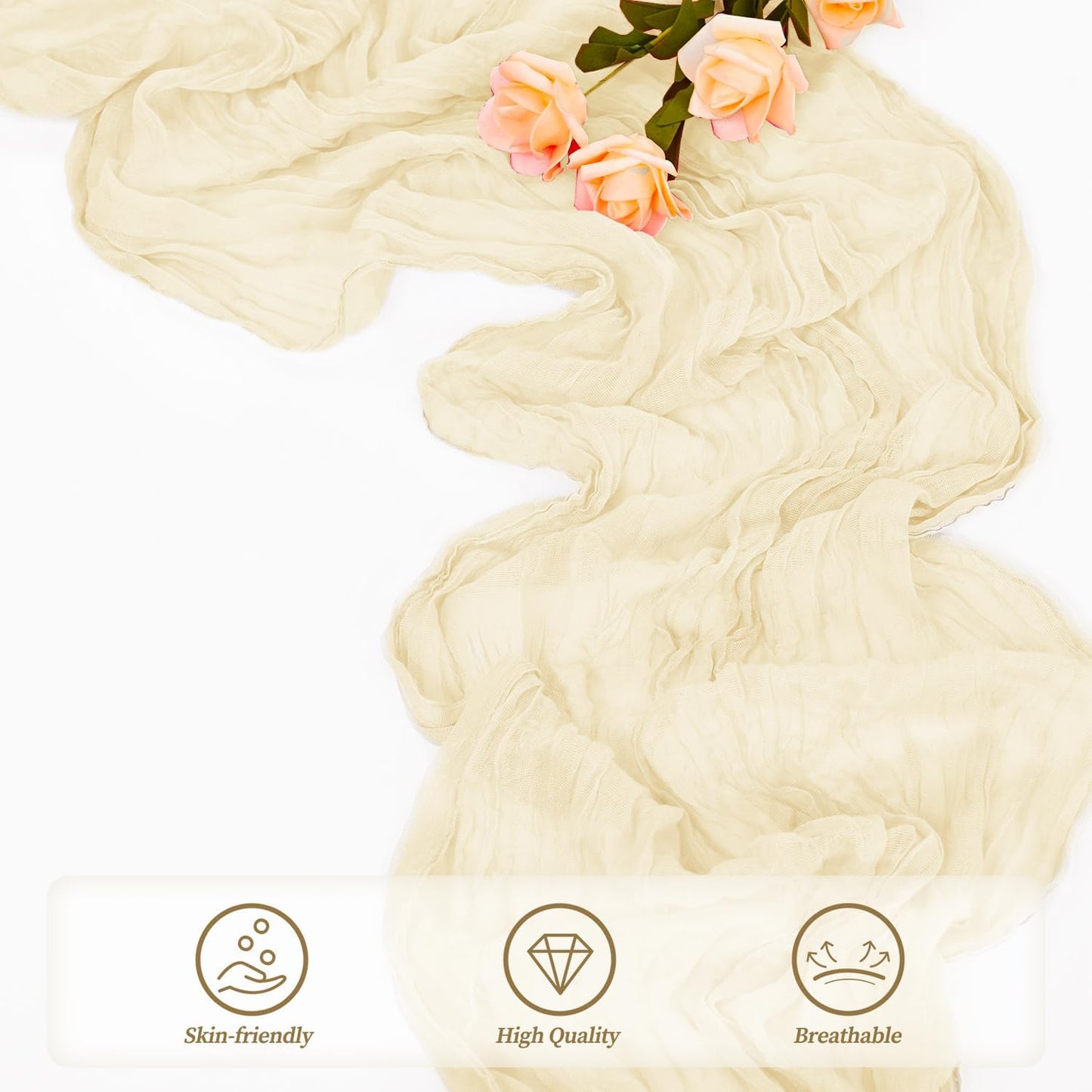 10FT 12 Pack Beige Cheesecloth Table Runner 20 x 120 Inch Long Rustic Gauze Fabric Cheese Cloth Table Runner for Wedding Bridal Baby Shower Table Decorations Boho Sheer Birthday Party Table Decor