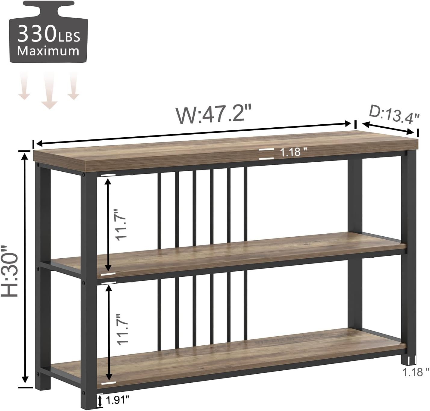 FOLUBAN Modern Sofa Table for Entryway, 3 Tier Narrow Console Table for Living Room Hallway Behind Couch, Rustic Oak