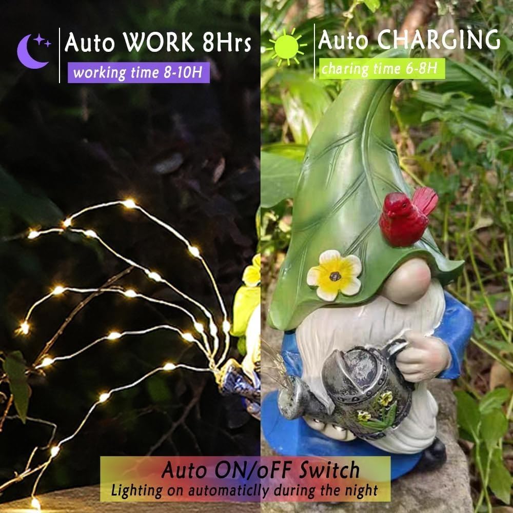 Garden Gnomes Outdoor with LED Solar Light - 11’’Spring Gnomes Decorations for Home/Yard/Patio with Lantern - Solar Garden Statues (Teapot gnome)